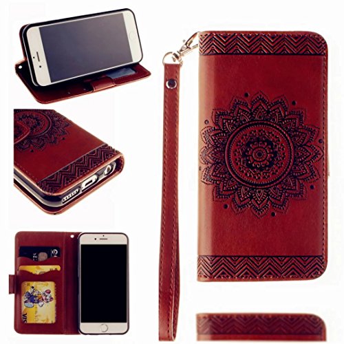 iPhone 6 Hülle, iPhone 6S Schutzhülle, MUTOUREN für iPhone 6 iphone 6S 4.7 Zoll Handyhülle Brieftasche Gürtelhändytasche Bookstyle Wallet Flip Case Lederhülle mit Standfunktion Kartenfach Magnetic lock Ultra dünn Wallet Case Geprägtes Muster Henna Indische Sonne Mandala Rraun + Stylus Pen - 2