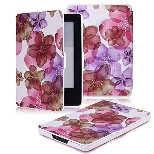 Kindle 7.Gen Hülle Case - MoKo Superleicht PU Leder Tasche Schutzhülle Schale für Amazon E-reader Kindle (7. Generation - 2014 Modell)(Nur Geeignet für Kindle 2014 Modell), Blumen-Violett