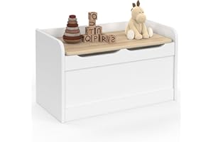 IDMarket - Panca portaoggetti per bambini LOGAN 60 cm in legno bianco e faggio