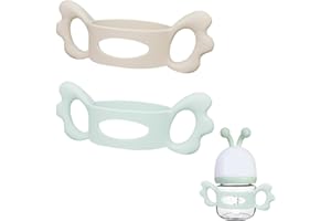 RAKIUTY Babyflaschen Griffe Silikon, Baby Flaschengriffe Silikon, Flaschengriff Halter, Weithals Baby Flaschengriffe für Baby Kleinhand Greifdesign, Grün+Weiß