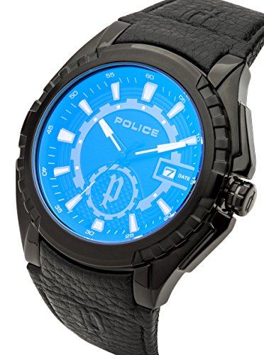 Police Fighter Men's Quartz Watch with Black Dial Analogue Display and Black Leather Strap 14194JSB/02