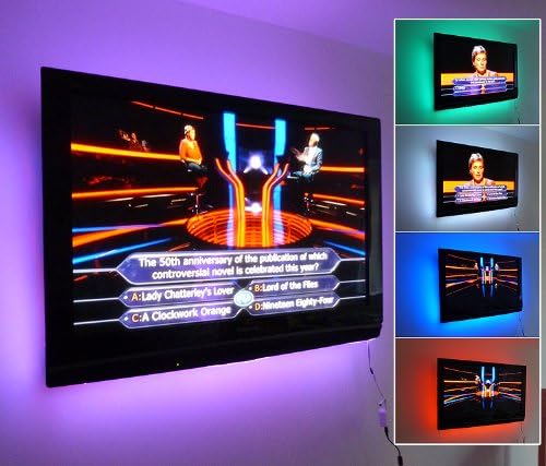 RGB COLOUR CHANGING STRIP LIGHT SET (2 x 50CM STRIPS + WIRELESS REMOTE & SUPPLY) 16 COLOURS - 5 EFFECTS ** IDEAL FOR TV/PLASMA TV BACK LIGHTING, HOME CINEMA **