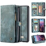 CaseMe Leder Huawei P20 Pro hülle, Echt Leder Handytasche Flip Cover für Huawei P20 Pro Geldbörse mit Reißverschluss großes Fach, Ständer, 13 x Kreditkarte Slots Und Bilderrahmen (P20 Pro, Blau)
