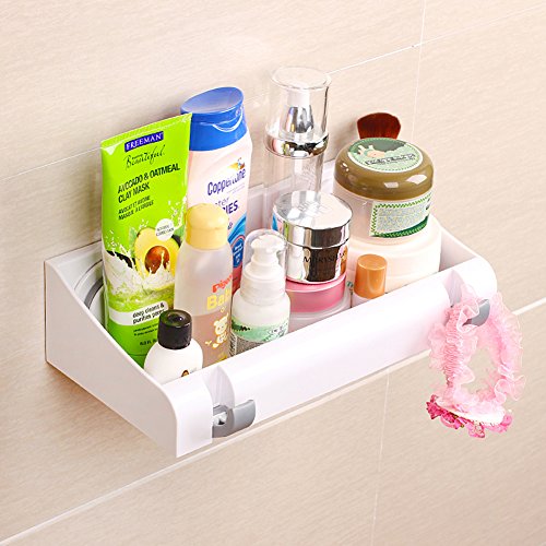 Lef Leistungsstark Vakuum Saugnapf Dusche Caddy Korb Halter für Shampoo – Combo Organizer Badezimmer Regal mit 2 versteckte Haken, ohne Bohren silber - 2