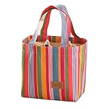 Kolylong Colorful Stripe Inner Aluminum Foil Lunch Bag for Women Men