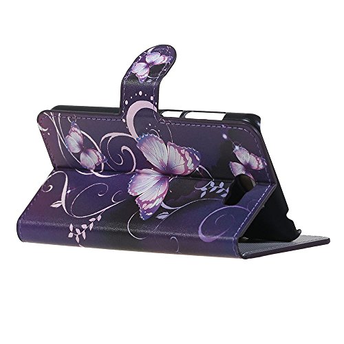 Huawei Y6 II Compact / Huawei Y5 II Hülle, Alfort 3 in 1 Schutzhülle Leder Hülle Flip Wallet Fashion Design Dual Use Falten Premium PU Leder Tasche Case Cover Folio Mappen Kasten Abdeckung für Huawei Y6 II Compact / Huawei Y5 II / Huawei Y6 II Mini Smartphone Funktion Unterstützte Telefone mit Lila Schmetterling ( Lila ) + Netter Staub Stecker + Alfort Schwarz Stylus Pen - 4
