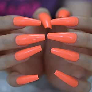 Fluorescent Orange Fake Nail Long Abs Tapered Nails Plain Manicure Tool For Fingers Amazon De Beauty