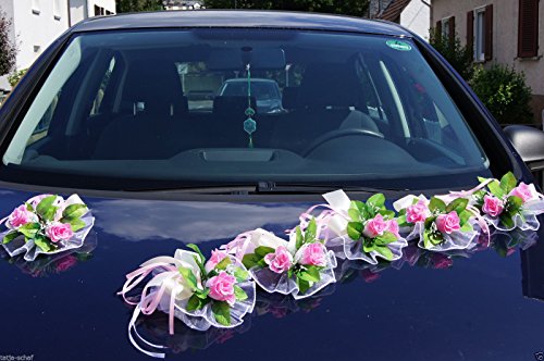 6 St. Autoschmuck Blumen Blüten Girlanden Hochzeit Autodeko Kunstblume NEU LA50 (Rosa) - 8