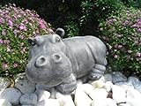 Steinfigur Nilpferd, Gartenfigur Steinguss Tierfigur...