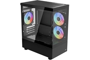 AeroCool Viewport Mini Tour Boîtier PC Gaming avec flux d'air optimisé et 3 ventilateurs RVB Compatible avec cartes mères Micro-ATX et Mini-ITX Panneau avant et latéral en verre trempé Noir