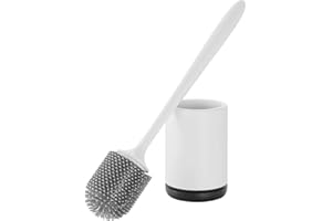 Hoomtaook Escobilla WC Silicona Soporte de Secado Rápido Soporte de Escobillas de Baño Silicona PP Resistente a la Suciedad Material TPR de Cerdas (Montaje en Suelo o Montaje en Pared) Blanco & Negro