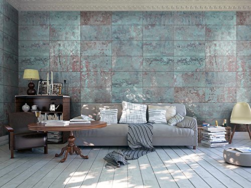PURO TAPETE – 3 Motive zur Auswahl – Realistische Betonoptik Tapete ohne Rapport und Versatz ! Kein sich wiederholendes Muster ! 10m VLIES Tapetenrolle Beton Stein Mozaik Wand Mauer blau f-A-0161-j-b - 3