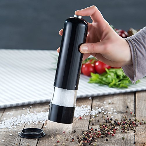 Rosenstein & Söhne 2er-Set elektr. Salz- & Pfeffermühle, Keramik-Mahlwerk, LED, 22,5 cm - 5