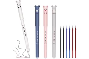 RUGUOA 4 Stück Radierbarer Kugelschreiber Tintenroller Cartoon Löschbarer Gel Stift Panda Löschbarer Gelstift mit 6 Nachfüllminen(2*Schwarz,2*blau,2*rot)Gelschreiber Pen Set für Zeichnen,Schule,Bürobedarf