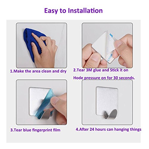 Wandhaken selbstklebend, Handtuchhaken Kleiderhaken Ohne Bohren Wasserfest für Bad und Küche Gebürstetes Edelstahl 4 Stück by Hmlike - 8