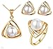 Produktbild Qinlee Anhänge Ohrhänger Solitärring Set Kreative Perle Stil Anhänge Ohrringe Ohrstecker Ring Mode Geschenk Elegant Mädchen Ankleiden Accessoires für Hochzeiten, Bankette Schmuck Zubehör (Gold+Weiß)