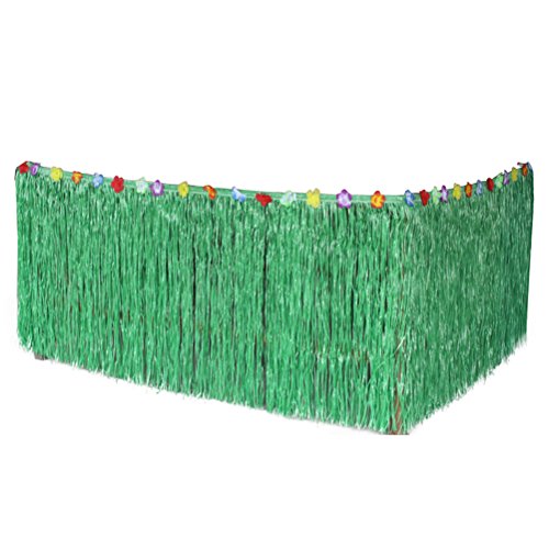 LUOEM Grass Table Skirt Desk Skirt Table Cover for Hawaiian Luau Summer Beach Pool Birthday Wedding Party Decoration 276*75CM (Green)