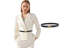 TTPSRY Gürtel Damen Ledergürtel mit Gold Doppel Ring Verstellbarer Gürtel Breiter Mode Taillengürtel für Kleid Hose Jeans