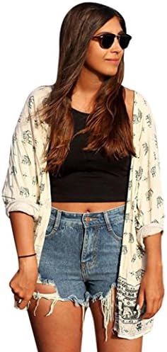Morwind™ Women Cover UPS, Women Elephant Printed Half Sleeve Kimono Cardigan Tops Blouse Cover up (S)