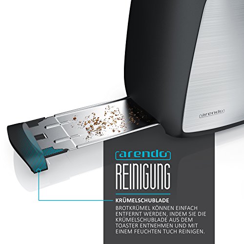 Arendo – Automatik Toaster Langschlitz | Defrost Funktion | wärmeisolierendes Gehäuse | abnehmbarer Brötchenaufsatz | 1200W-1500W | | 7 Stufen | herausziehbare Krümelschublade | Neues Modell 2017 – verbesserte Bräunungsstufen - 5