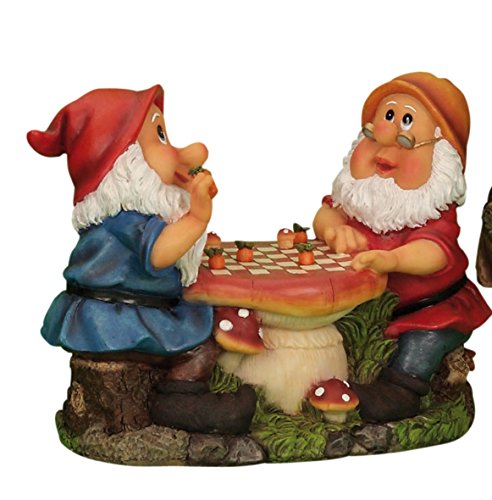 2 Gartenzwerge spielen Dame Schach Gartenfigur