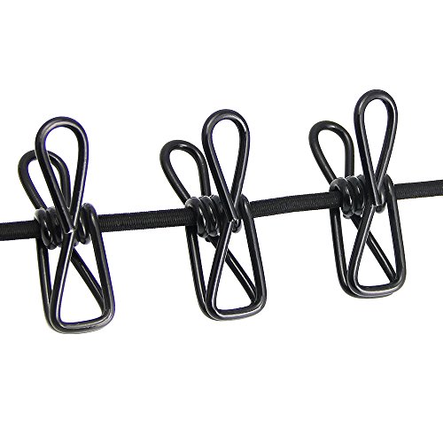 JTDEAL flexible Wäscheleine, Kleiderhaken, Outdoor Wäscheleine mit 12 beschichteten Klammern für Reise, Urlaub, Camping, 180cm-340cm, Schwarz - 2