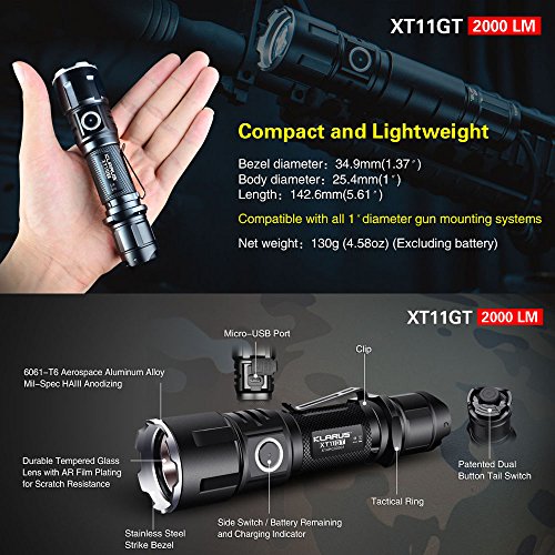 Klarus XT11GT Is Klarus XT11S Upgraded Version CREE XPH35 HI E4 LED 2000 Lumens 18650 Tactical Rechargeable Flashlight With 18650 3100mah Battery+Thenines USB Light - 8