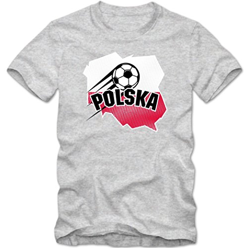 Polen EM 2016 #1 T-Shirt | Fußball | Bialo-Czerwoni | Herren | Trikot, Farbe:Graumeliert (Grey Melange L190);Größe:L