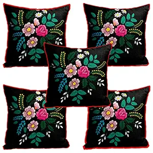 DREAMVIO Jute Cushion Covers, 16x16 inch, Multicolour, Set of 5