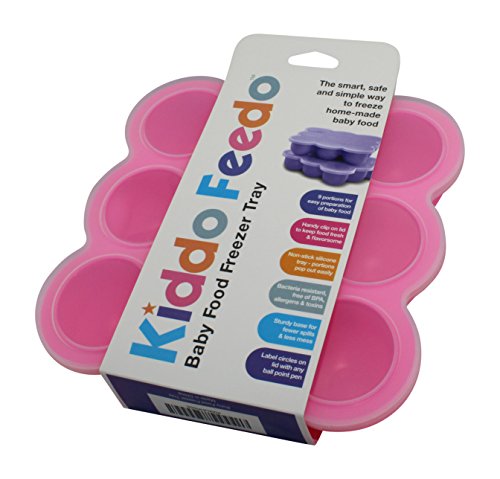 KIDDO FEEDO Feeding Pots & Storage Tray with Silicone Clip-on Lid - Multipurpose Use; Freeze Baby Food, Breastmilk, Herbs & More - BPA Free - Free eBook by Author/Dietician - Lifetime Guarantee - Pink