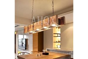 AHQX Lustre Bois Massif Rétro Pendentif Lampe Suspendue Fer Forgé 4*3000k LED Chaîne Hauteur Réglable Lumière Suspension Table À Manger Lampe Chambre Salon Café Bar Cuisine Plafonnier Éclairage Plafond