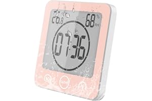 ‎VORRINC VORRINC Uhr Badezimmer, Badezimmeruhr mit saugnapf, Bad Uhr Badezimmeruhr Wasserdicht Berührungssteuerung ℃ / ℉ Luftfeuchtigkeit Temperatur LCD Display, Countdown Timer, 3 Montagemethoden (Rosa)