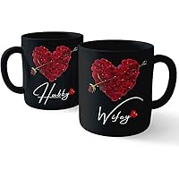 DashingArts " Husband Wife" Couple Matching Coffee Mug of Set of 2 Black Ceramic Mug with Handle Pack of 2 Best Gifts…