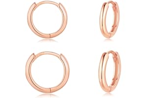 CERSLIMO Creolen Silber 925, Creolen Silber Gold Rosegold Schwarz Set Damen Herren, Klein Creolen Set Zierliche Knorpel Tragus Helix Schlafen Ohrringe 8mm 10mm 12mm
