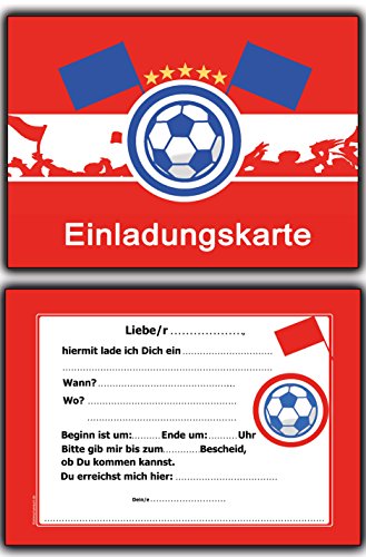 8 x Einladungskarten Fussball Rot Weiss Kindergeburtstag Einladung Einladungen Karte Einladungs-Set Motto