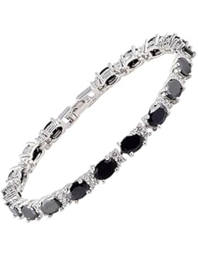 Riva Schmuck Oval-Schnitt Mehrfarbig Edelstein Feine Zirkonia CZ 18K Weißes Gold überzogen [18 cm / 7 inch] Tennis-Armband...