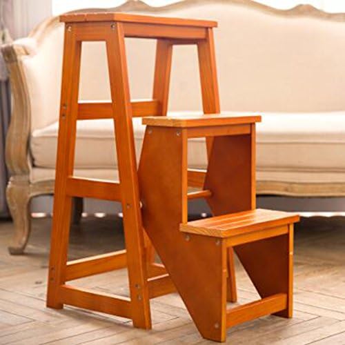 ZCJB Staircase stool Solid Wood Folding Ladder Three Layers Ladder Stool Step Ladder Staircase Stool Household Ladder Multi-layer Storage Ladder Dual-use Step Stools Ladder stool ( Color : Light walnut )