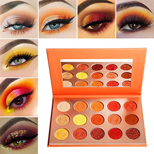Rot Lidschatten Palette Matt Glitzer,Afflano Coral-Orange Red Eyeshadow Palette Hochpigmentierte Wasserfest,Nudetöne Erdtöne Rose Gelb Gold Warm Herbst-Schimmer Glitter Lidschatten Makeup Palettes Set