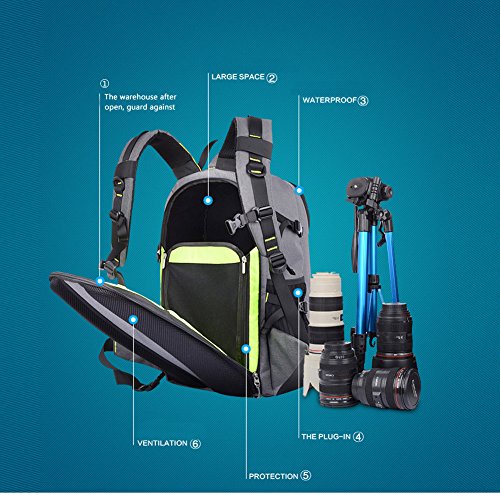 Sac    Dos Oxford Grande Capacit   Anti-choc   tanche Sac de Appareil Photo DSLR avec Rembourrage Int  rieur et Couverture de Pluie pour Canon Nikon Sony Nikon Olympus Samsung  Gris 