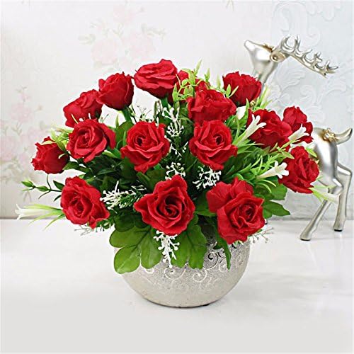 SCFLOWER Artificial Flowers Home Wedding Decor Bonsai Ceramic Gold Vases,Large Red Rose