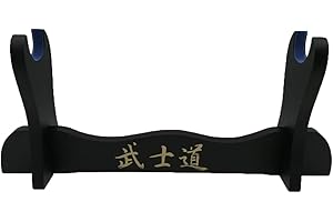 Shop SoftAir® Supporto Piedistallo Espositore in Legno per Katana 1 Posto da Tavolo Tessuto Blu e Storia Samurai