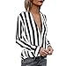 Produktbild FeiBeauty 2018 Damen Tiefem V-Ausschnitt Sexy Langarm Gestreiften Unregelmäßigen Saum T-Shirt Bluse Tops Sommer Herbst Outwear