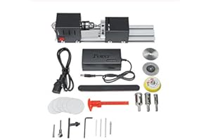 Onetuon Mini Lathe Beads Polisher Machine DIY CNC Machining for Table Woodworking Wood DIY Tool Lathe Standard Set 6 in 1 (Black)