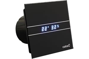 CATA E-100 GTH BK Noir Minuteur Hygro nachlauf humidité contrôle, capteur d'humidité écran LED, verre avant forte/115 m³/h depuis 1947 très silencieux 31dB économie d'énergie 8 W