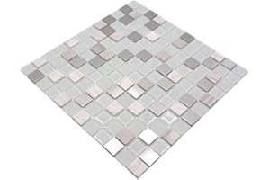 CONWIRE Mosaik Fliese selbstklebend Transluzent Stein Edelstahl weiß Glasmosaik Crystal Stein Stahl weiß Glas für WAND KÜCHE FLIESENSPIEGEL THEKENVERKLEIDUNG Mosaikmatte Mosaikplatte