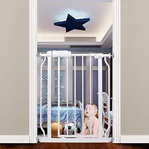 COSEND Narrow Baby Gate 24 Inch Small Dog Gate White Tension Indoor Safety Gates Auto Close Walk Through Metal Dog Gate for The House Doorways Stairs (24.02