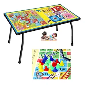 YASHVIN Fun Games 2 in 1 Kids Ludo Game and Study Table Board Ludo Snake and Ladder Multiporpose Foldable Study Table for Kids/Laptop Support Table || Model@Q96H