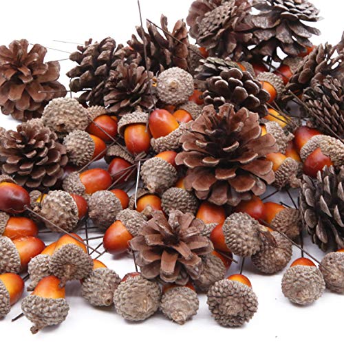 Gino Totale 120 Pz Artificiale Ghiande Naturale E Pigne Set