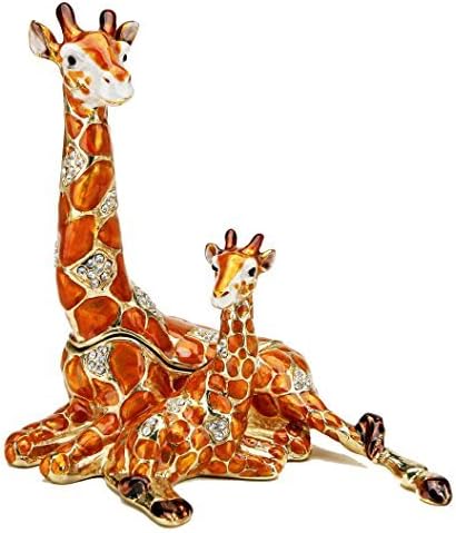 Resting Giraffe and Baby Figurine BOX Swarovski Crystals Mother and Child Jewelry Box, Trinket or Pill Box... by Sparkling Collectibles
