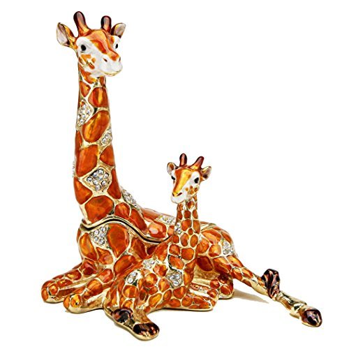 Resting Giraffe and Baby Figurine BOX Swarovski Crystals Mother and Child Jewelry Box, Trinket or Pill Box... by Sparkling Collectibles